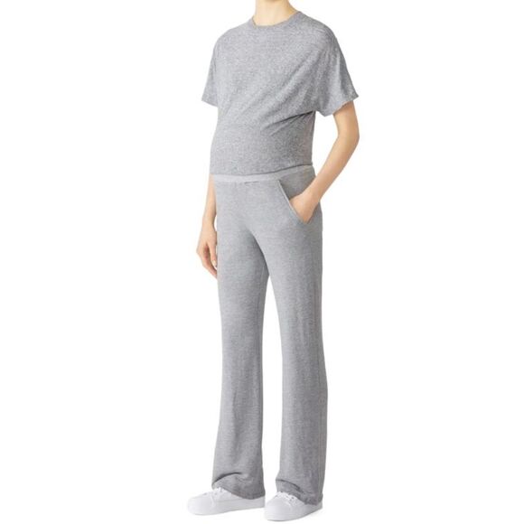 NWT Monrow Maternity Heathered Grey Dolman Jumpsuit Long Short Sleeve Pockets XS - Picture 1 of 16